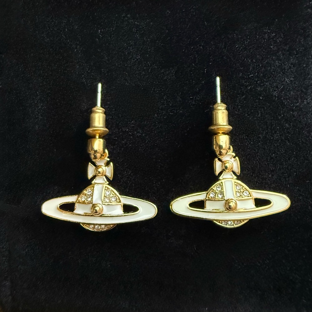 Vivienne Westwood Gold and White Planet Earrings